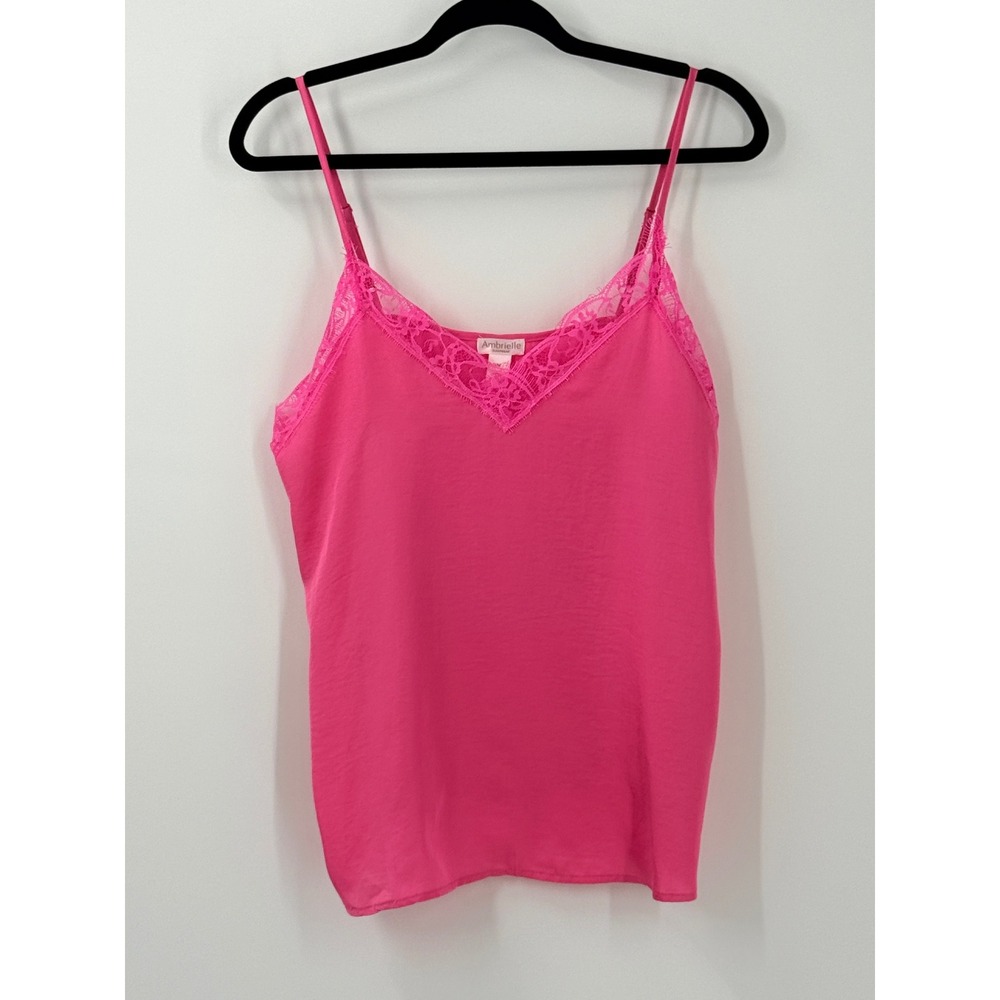 NWT Ambrielle Camisole Top Womens sz M Hot Pink Lace Trim fairy grunge Indie Y2k